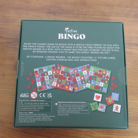 Festive Bingo by Professor Puzzle Christmas Bingo Game Includes 4 Boards SEALED - Picture 2 of 4